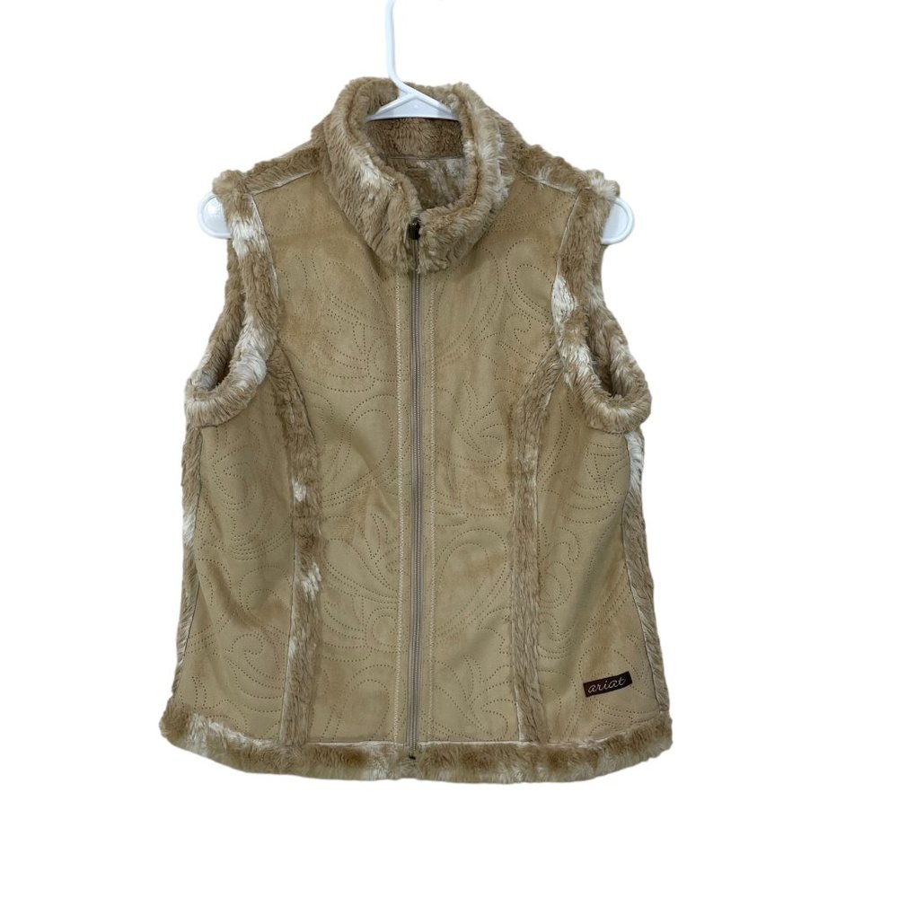 ARIAT Women’s  Size M Reversible Brown/White Tan Suede & Faux Fur Vest